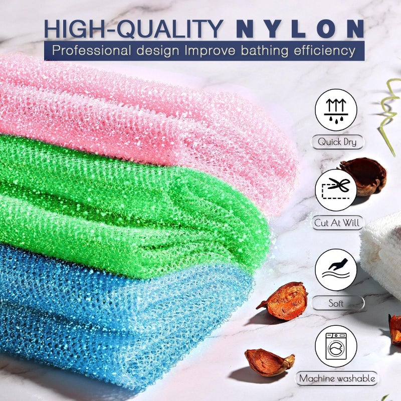 UJFQBH 3 Piece Bright Style African exfoliating net Exfoliating Shower Set Long Bath Sponges for Smooth  Refreshed Skin  The Exterior Gleams - Ideal for Daily Use (Bright Pink  Blue  Green) - Image 4